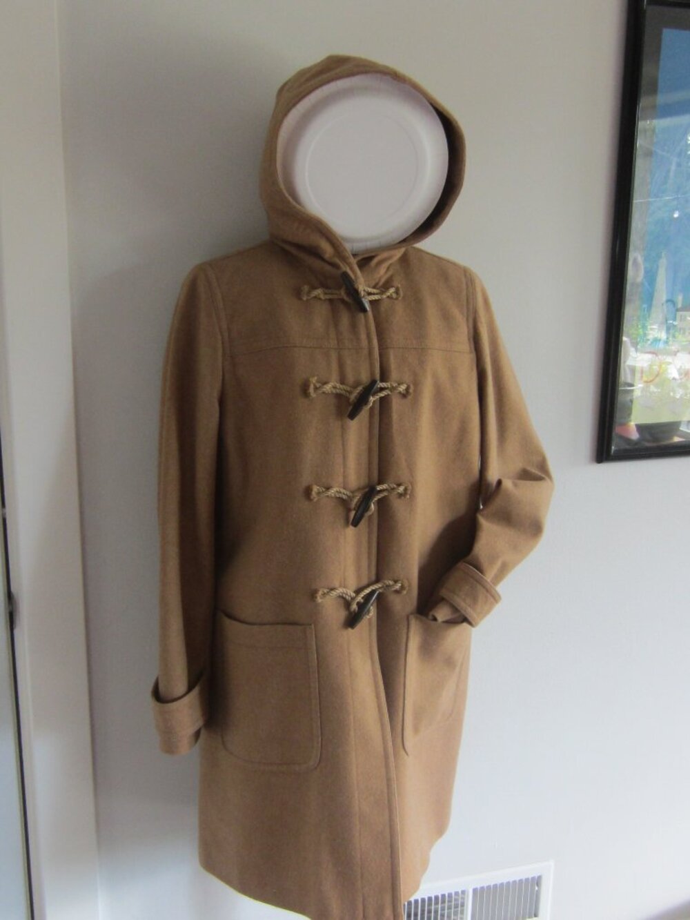 J. Crew Cashmere Wool Camel Hooded Car Coat Size L